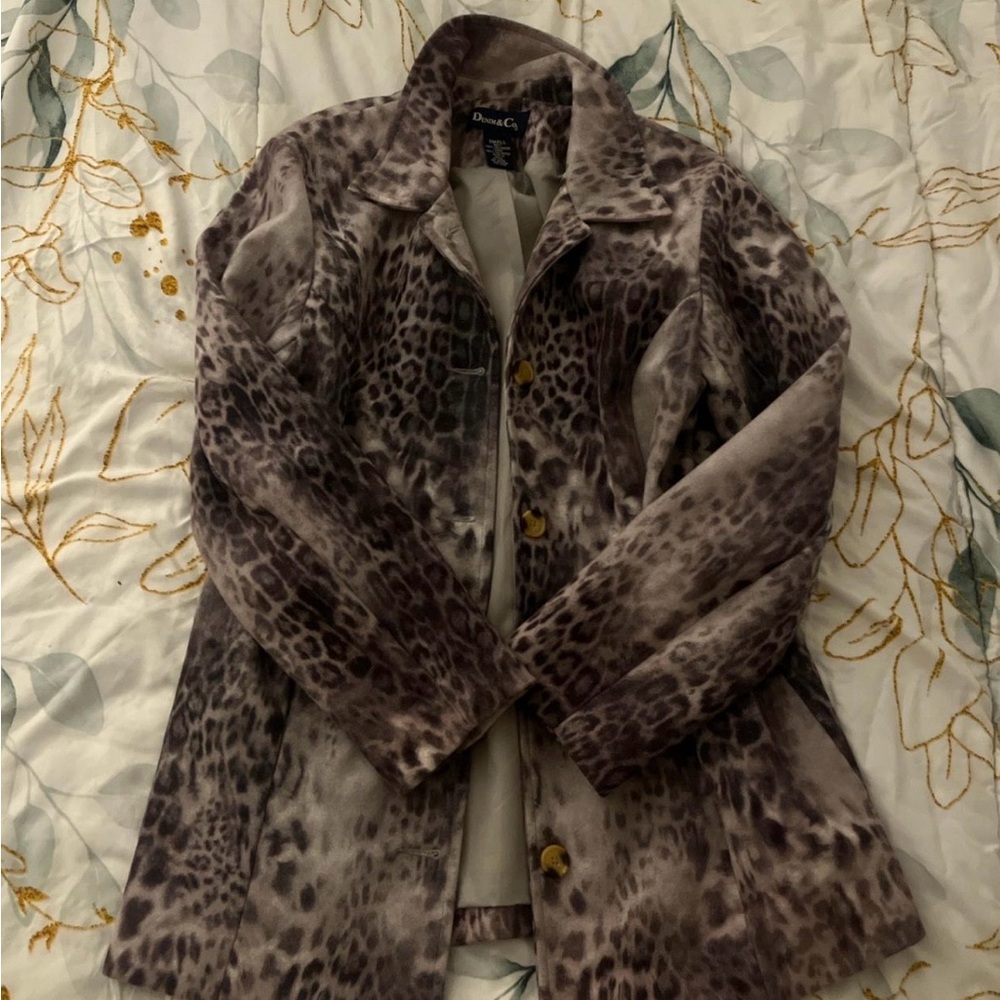 Denim&Co Women's Leopard-Print Trench Coat - Gray